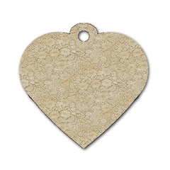 Old Floral Crochet Lace Pattern Beige Bleached Dog Tag Heart (one Side) by EDDArt