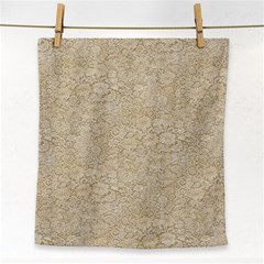 Old Floral Crochet Lace Pattern Beige Bleached Face Towel by EDDArt