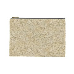 Old Floral Crochet Lace Pattern Beige Bleached Cosmetic Bag (large)  by EDDArt