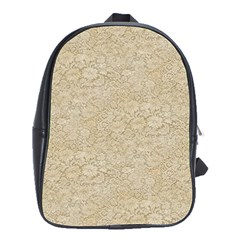 Old Floral Crochet Lace Pattern Beige Bleached School Bags(large)  by EDDArt