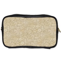 Old Floral Crochet Lace Pattern Beige Bleached Toiletries Bags by EDDArt