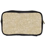 Old Floral Crochet Lace Pattern beige bleached Toiletries Bags Front