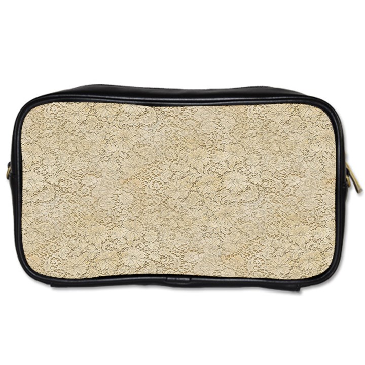 Old Floral Crochet Lace Pattern beige bleached Toiletries Bags