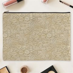 Old Floral Crochet Lace Pattern Beige Bleached Cosmetic Bag (xxxl)  by EDDArt