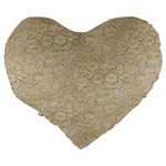 Old Floral Crochet Lace Pattern beige bleached Large 19  Premium Heart Shape Cushions Back