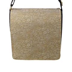 Old Floral Crochet Lace Pattern Beige Bleached Flap Messenger Bag (l)  by EDDArt