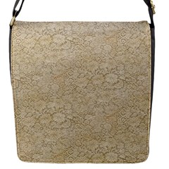 Old Floral Crochet Lace Pattern Beige Bleached Flap Messenger Bag (s) by EDDArt