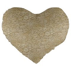 Old Floral Crochet Lace Pattern Beige Bleached Large 19  Premium Flano Heart Shape Cushions