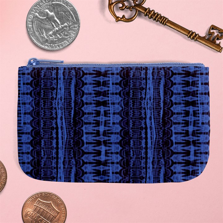 Wrinkly Batik Pattern   Blue Black Large Coin Purse