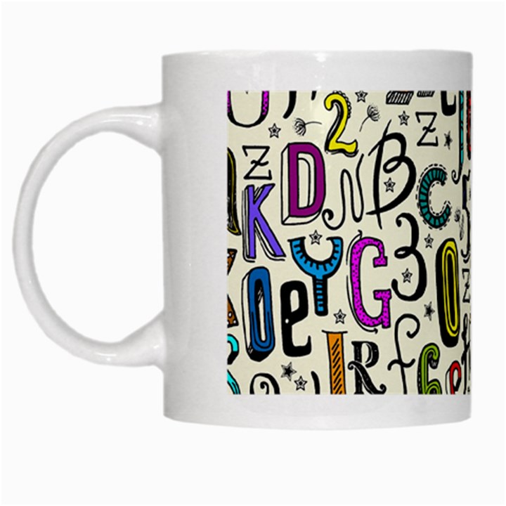 Colorful Retro Style Letters Numbers Stars White Mugs