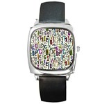 Colorful Retro Style Letters Numbers Stars Square Metal Watch Front