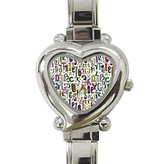 Colorful Retro Style Letters Numbers Stars Heart Italian Charm Watch by EDDArt