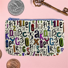 Colorful Retro Style Letters Numbers Stars Large Coin Purse by EDDArt