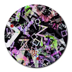 Chaos With Letters Black Multicolored Round Mousepads by EDDArt