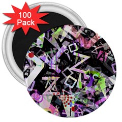 Chaos With Letters Black Multicolored 3  Magnets (100 Pack) by EDDArt