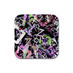 Chaos With Letters Black Multicolored Rubber Square Coaster (4 Pack)  by EDDArt