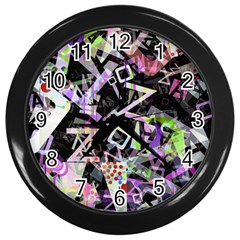 Chaos With Letters Black Multicolored Wall Clocks (black) by EDDArt