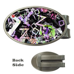 Chaos With Letters Black Multicolored Money Clips (oval)  by EDDArt