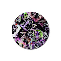 Chaos With Letters Black Multicolored Rubber Coaster (round)  by EDDArt