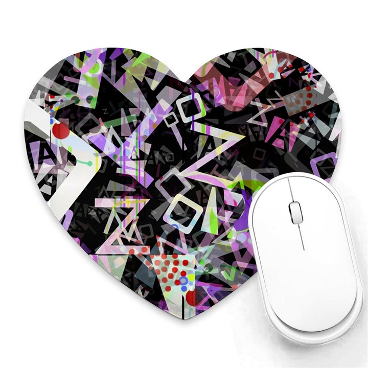 Chaos With Letters Black Multicolored Heart Mousepads