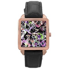 Chaos With Letters Black Multicolored Rose Gold Leather Watch  by EDDArt