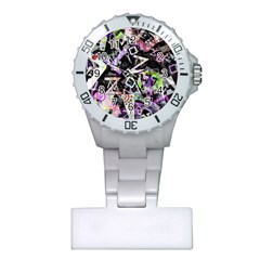 Chaos With Letters Black Multicolored Plastic Nurses Watch by EDDArt