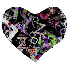 Chaos With Letters Black Multicolored Large 19  Premium Flano Heart Shape Cushions