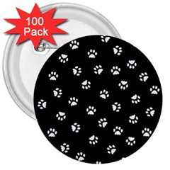 Footprints Cat White Black 3  Buttons (100 Pack)  by EDDArt