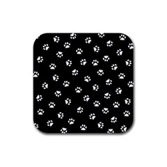 Footprints Cat White Black Rubber Square Coaster (4 Pack)  by EDDArt