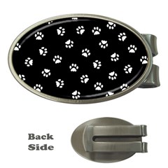 Footprints Cat White Black Money Clips (oval)  by EDDArt