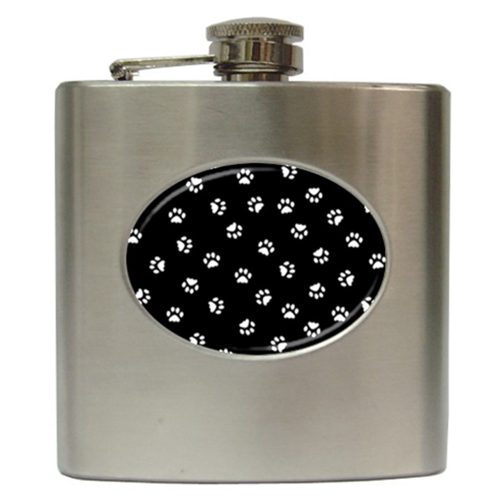 Footprints Cat White Black Hip Flask (6 oz)