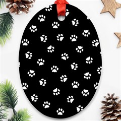 Footprints Cat White Black Oval Ornament (two Sides) by EDDArt