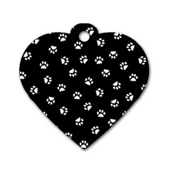 Footprints Cat White Black Dog Tag Heart (two Sides) by EDDArt