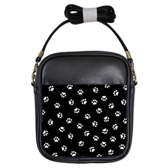 Footprints Cat White Black Girls Sling Bags by EDDArt