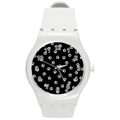 Footprints Cat White Black Round Plastic Sport Watch (m) by EDDArt