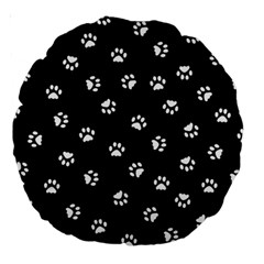 Footprints Cat White Black Large 18  Premium Round Cushions by EDDArt