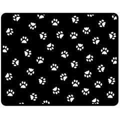 Footprints Cat White Black Double Sided Fleece Blanket (medium)  by EDDArt