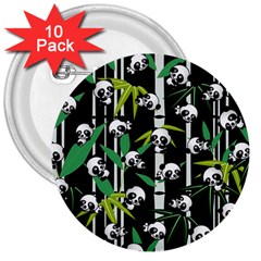 Satisfied And Happy Panda Babies On Bamboo 3  Buttons (10 Pack)  by EDDArt