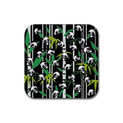 Satisfied And Happy Panda Babies On Bamboo Rubber Coaster (square)  by EDDArt