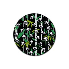 Satisfied And Happy Panda Babies On Bamboo Rubber Round Coaster (4 Pack) 