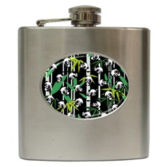 Satisfied And Happy Panda Babies On Bamboo Hip Flask (6 Oz) by EDDArt