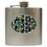 Satisfied And Happy Panda Babies On Bamboo Hip Flask (6 oz) Front