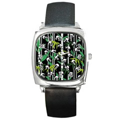 Satisfied And Happy Panda Babies On Bamboo Square Metal Watch by EDDArt