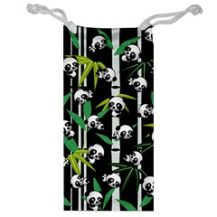 Satisfied And Happy Panda Babies On Bamboo Jewelry Bag by EDDArt