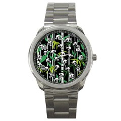 Satisfied And Happy Panda Babies On Bamboo Sport Metal Watch by EDDArt