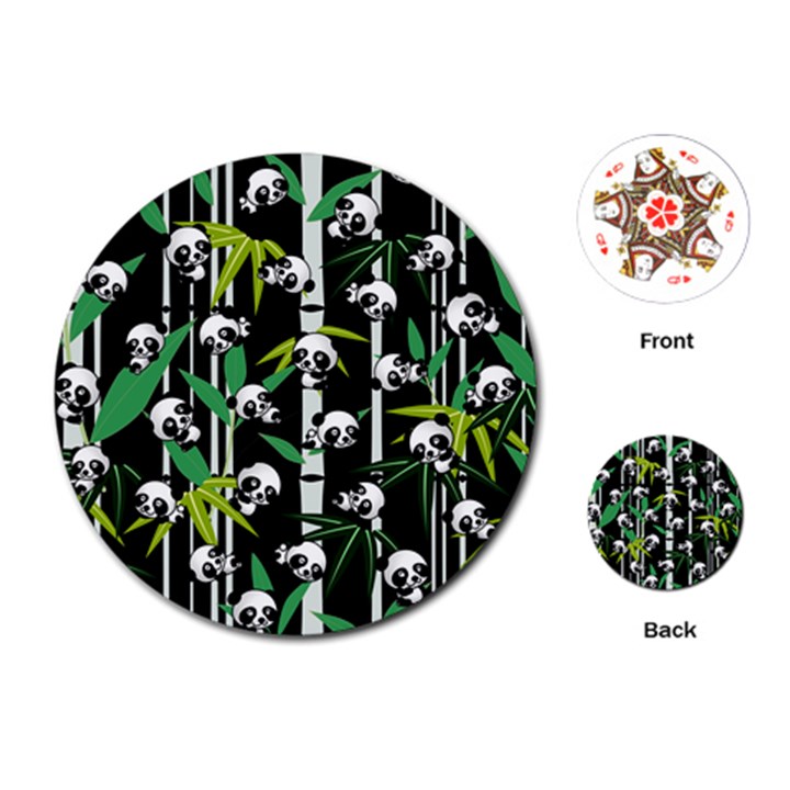 Satisfied And Happy Panda Babies On Bamboo Playing Cards (Round) 