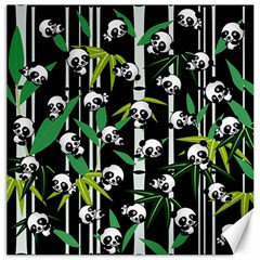 Satisfied And Happy Panda Babies On Bamboo Canvas 12  X 12   by EDDArt