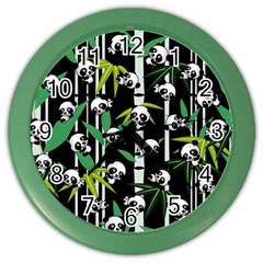 Satisfied And Happy Panda Babies On Bamboo Color Wall Clocks by EDDArt