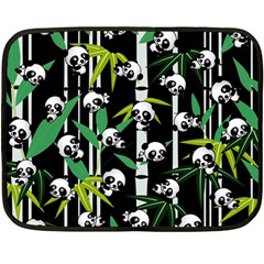 Satisfied And Happy Panda Babies On Bamboo Double Sided Fleece Blanket (mini)  by EDDArt