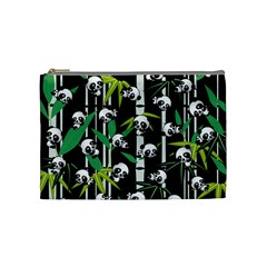 Satisfied And Happy Panda Babies On Bamboo Cosmetic Bag (medium)  by EDDArt